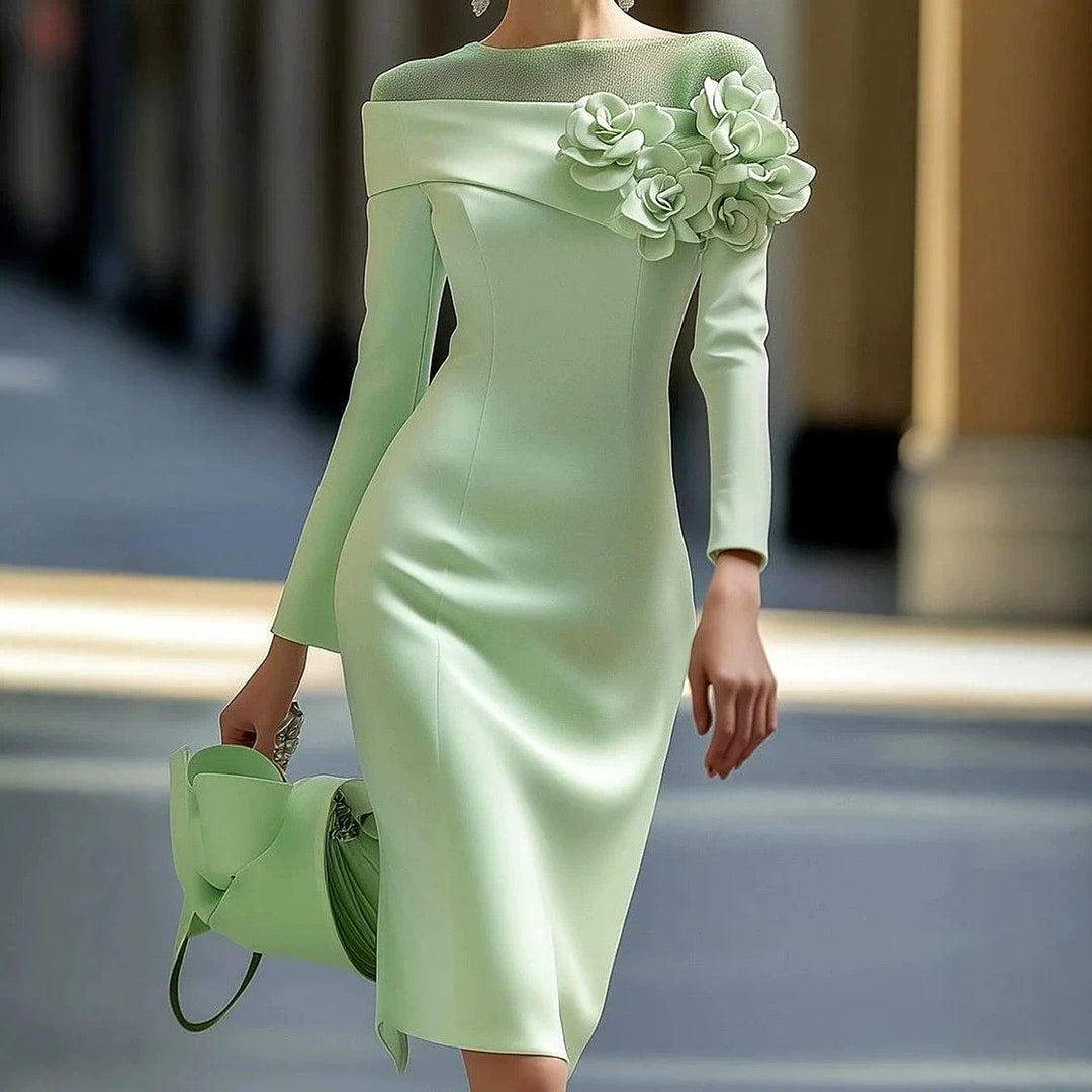Annabel - Women's Long Sleeve Floral Appliqué Formal Dress