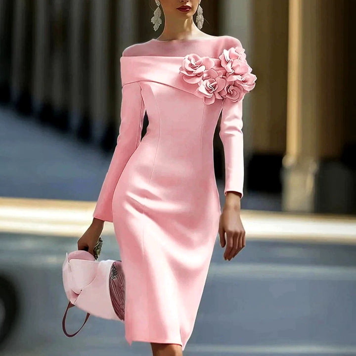 Annabel - Women's Long Sleeve Floral Appliqué Formal Dress
