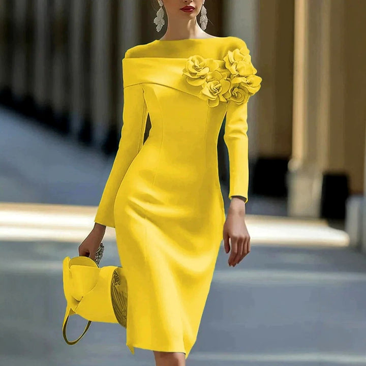 Annabel - Women's Long Sleeve Floral Appliqué Formal Dress