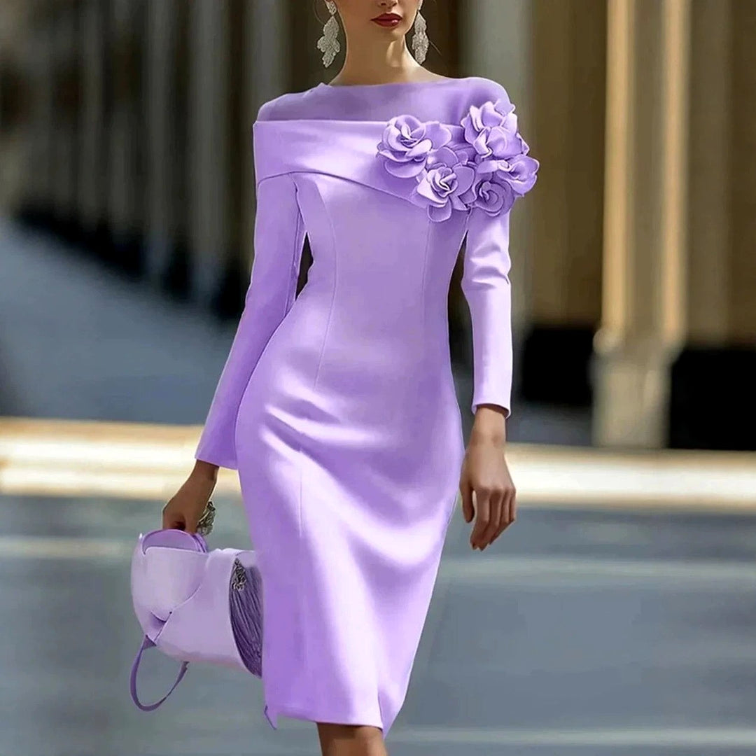 Annabel - Women's Long Sleeve Floral Appliqué Formal Dress