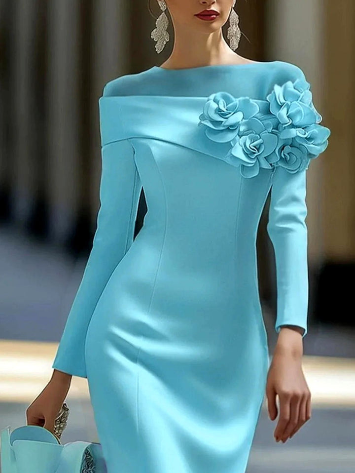 Annabel - Women's Long Sleeve Floral Appliqué Formal Dress