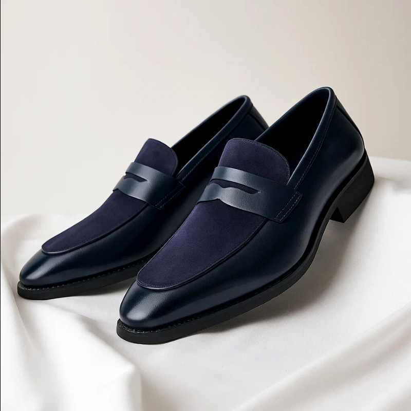 Antonio - Leather Mixed Texture Penny Loafers
