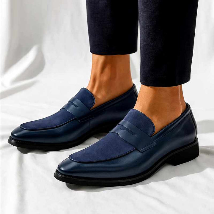 Antonio - Leather Mixed Texture Penny Loafers