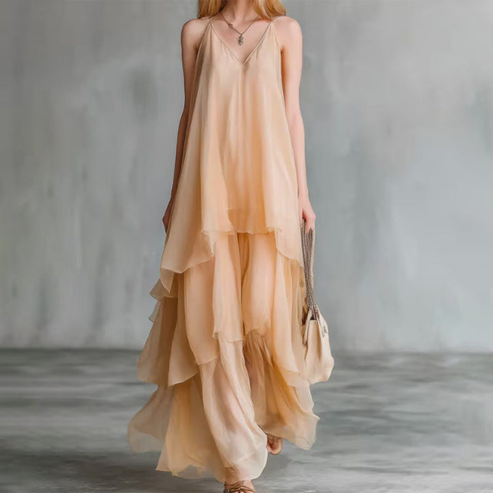 Ariana - Women's V-Neck Tiered Chiffon Maxi Dress