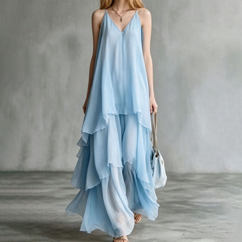 Ariana - Women's V-Neck Tiered Chiffon Maxi Dress