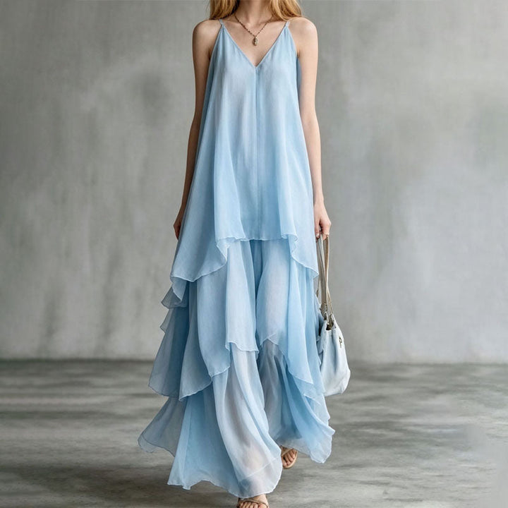 Ariana - Women's V-Neck Tiered Chiffon Maxi Dress
