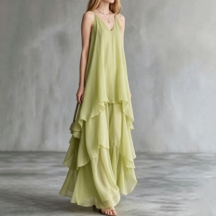 Ariana - Women's V-Neck Tiered Chiffon Maxi Dress