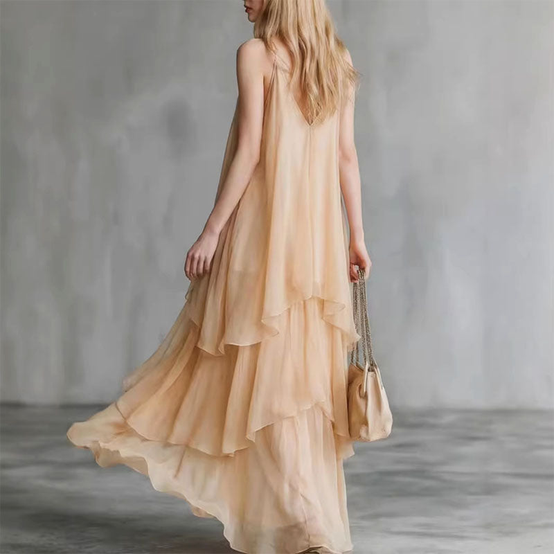 Ariana - Women's V-Neck Tiered Chiffon Maxi Dress
