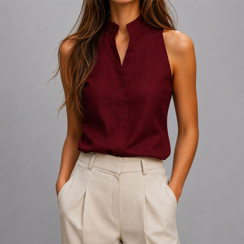 Arianna - Women's Sleeveless Mandarin Collar Blouse