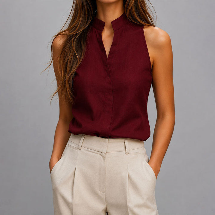 Arianna - Women's Sleeveless Mandarin Collar Blouse