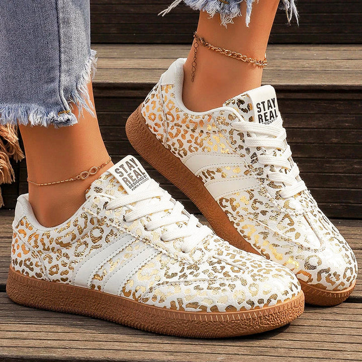 Arleth - Women’s Retro Leopard Metallic Lace-Up Sneakers