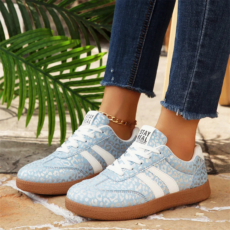 Arleth - Women’s Retro Leopard Metallic Lace-Up Sneakers