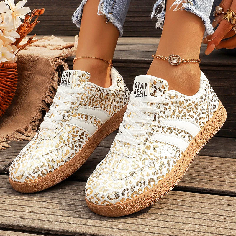 Arleth - Women’s Retro Leopard Metallic Lace-Up Sneakers