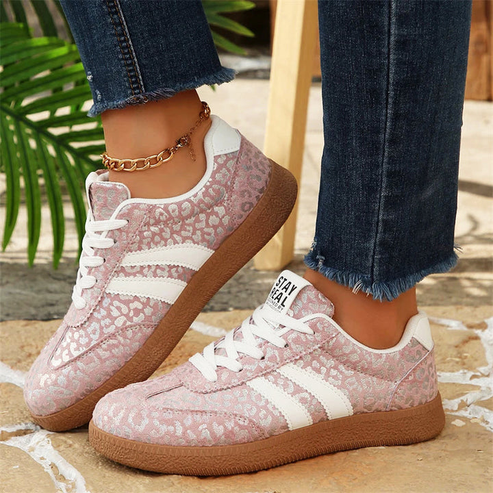 Arleth - Women’s Retro Leopard Metallic Lace-Up Sneakers
