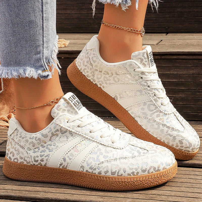 Arleth - Women’s Retro Leopard Metallic Lace-Up Sneakers