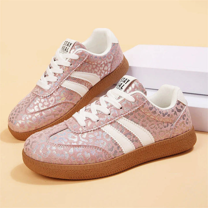 Arleth - Women’s Retro Leopard Metallic Lace-Up Sneakers
