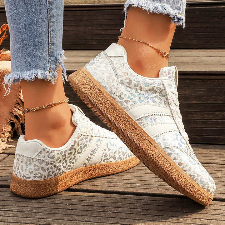 Arleth - Women’s Retro Leopard Metallic Lace-Up Sneakers
