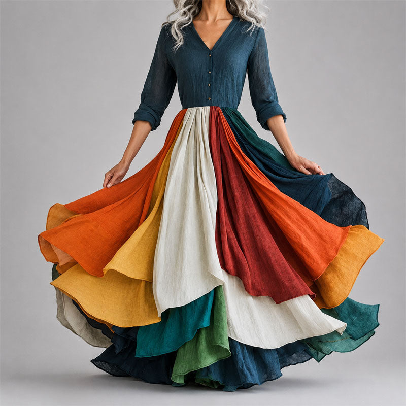 Ashlyn - Women's Multicolor Panel Flowy Dress