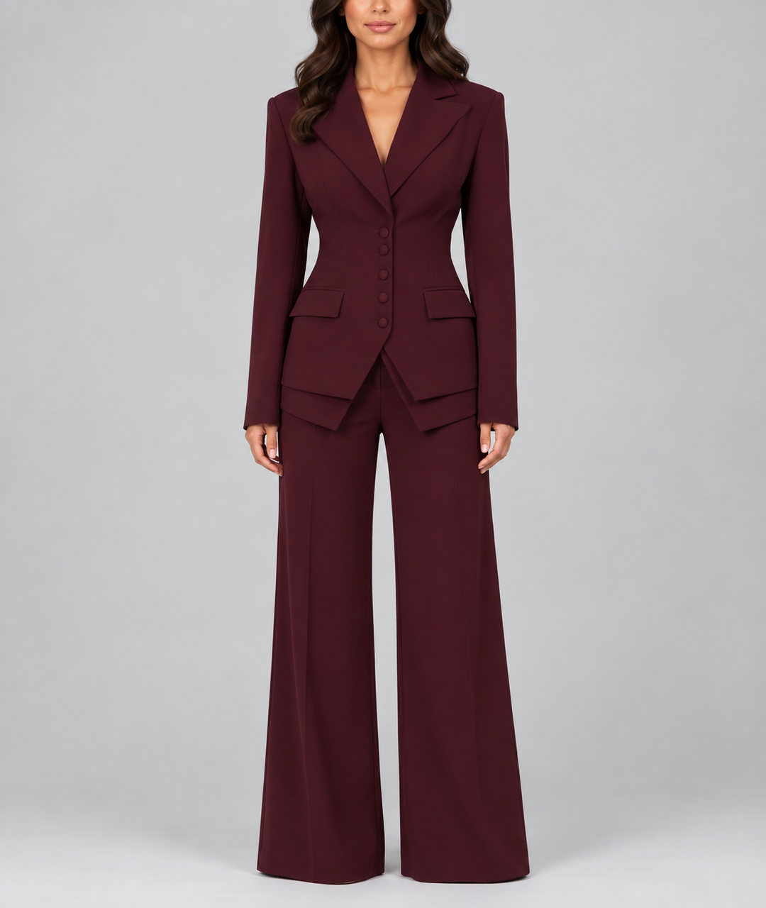 Athena - Women's Cinched-Waist Blazer & Wide-Leg Trousers Suit 1
