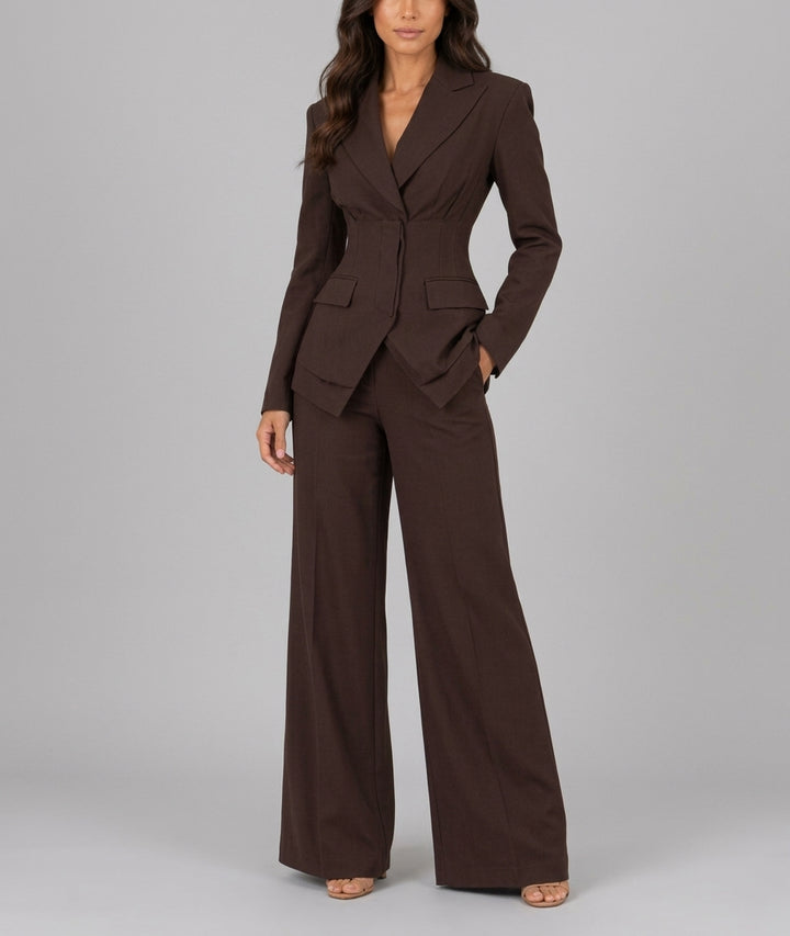 Athena - Women's Cinched-Waist Blazer & Wide-Leg Trousers Suit 3