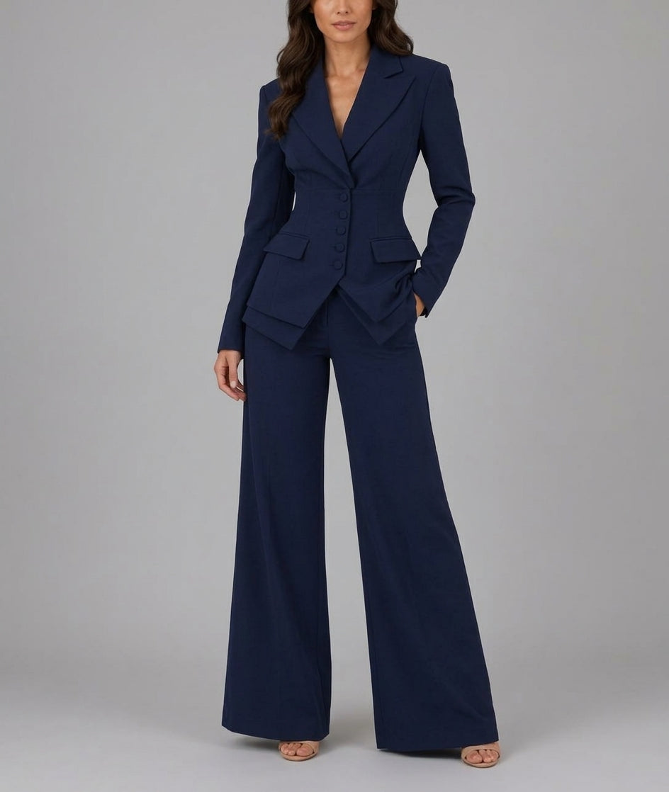 Athena - Women's Cinched-Waist Blazer & Wide-Leg Trousers Suit 4