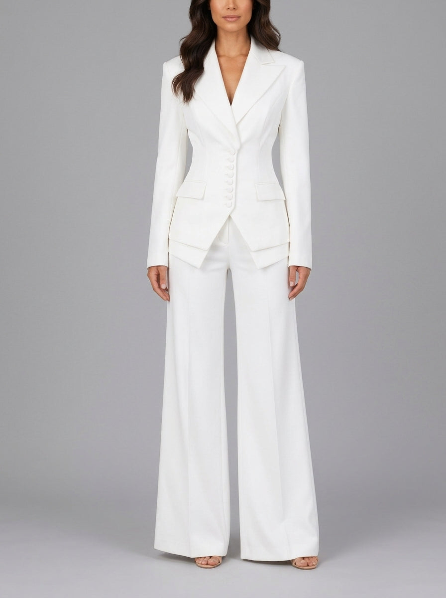 Athena - Women's Cinched-Waist Blazer & Wide-Leg Trousers Suit 2
