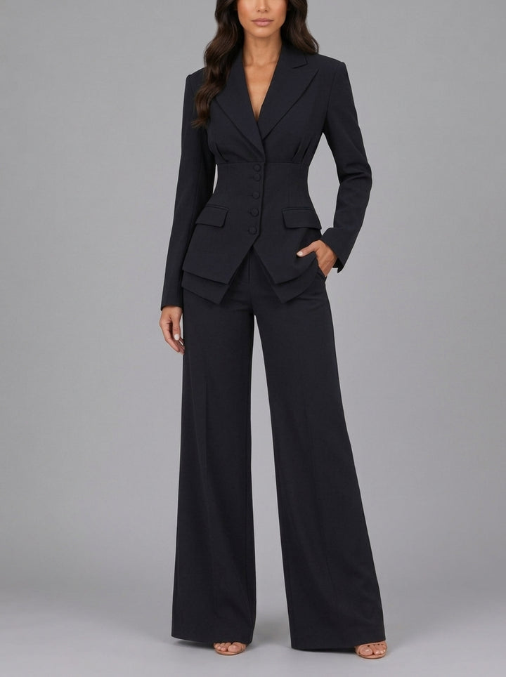 Athena - Women's Cinched-Waist Blazer & Wide-Leg Trousers Suit 5