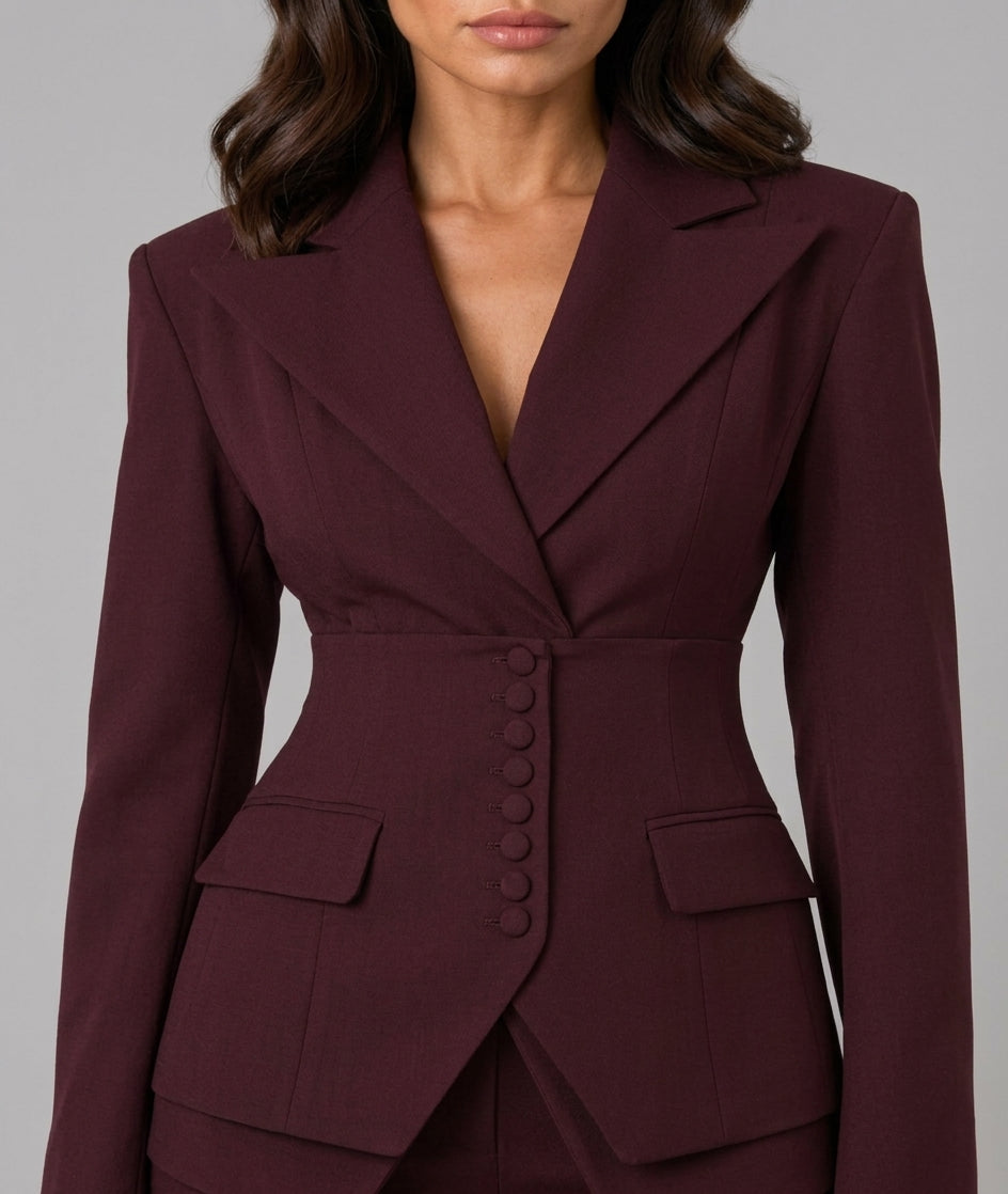 Athena - Women's Cinched-Waist Blazer & Wide-Leg Trousers Suit 6
