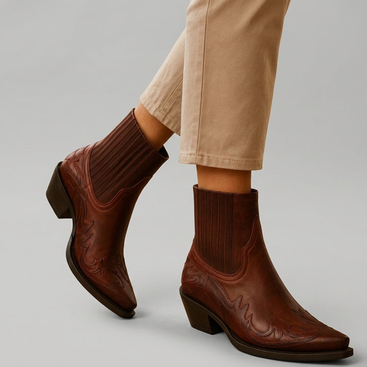 Athena - Women's Western-Stitched Ankle Boots with Elastic Gussets