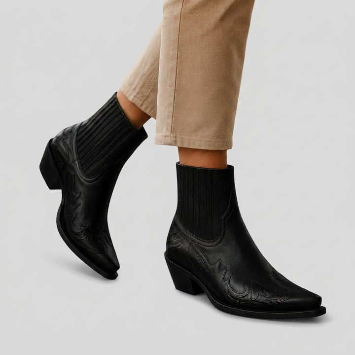 Athena - Women's Western-Stitched Ankle Boots with Elastic Gussets