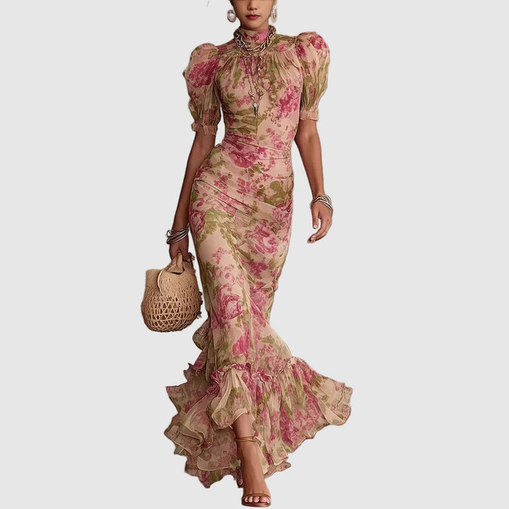 Audrey - Women's Floral Puff Sleeve Midi Dress