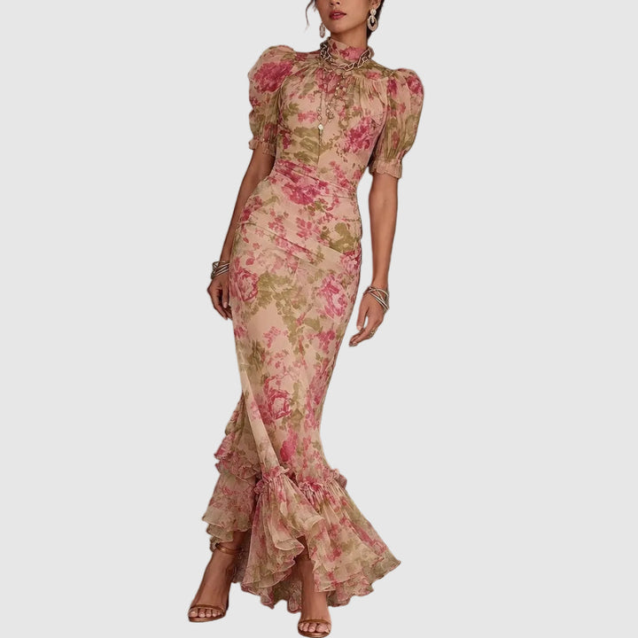 Audrey - Women's Floral Puff Sleeve Midi Dress