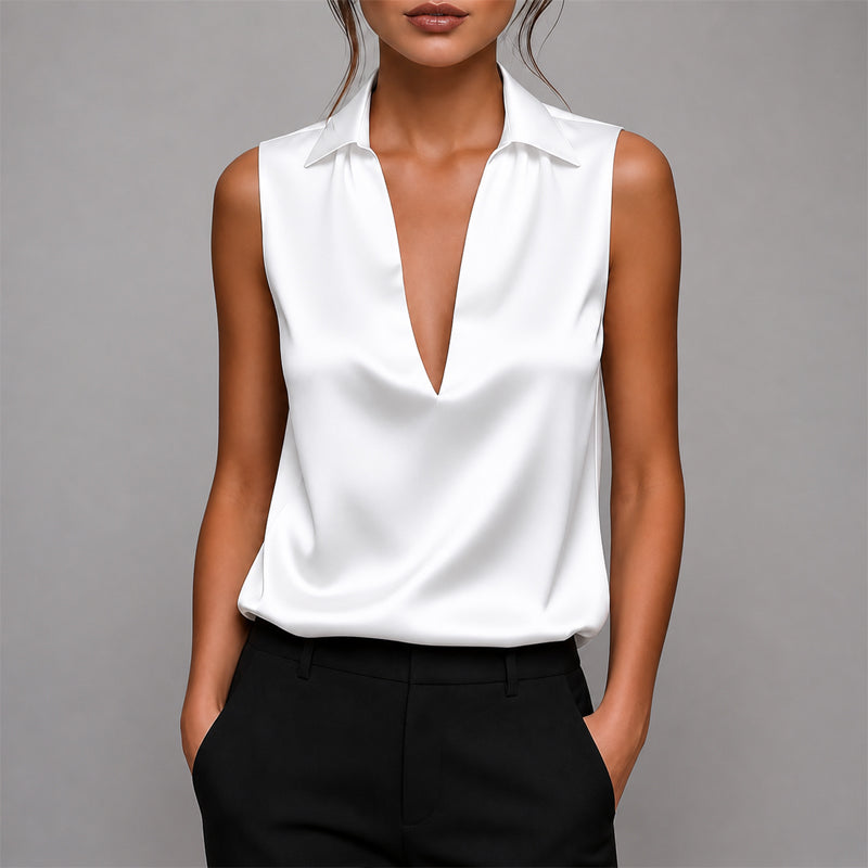 Audrey - Women's Satin Sleeveless V-Neck Blouse