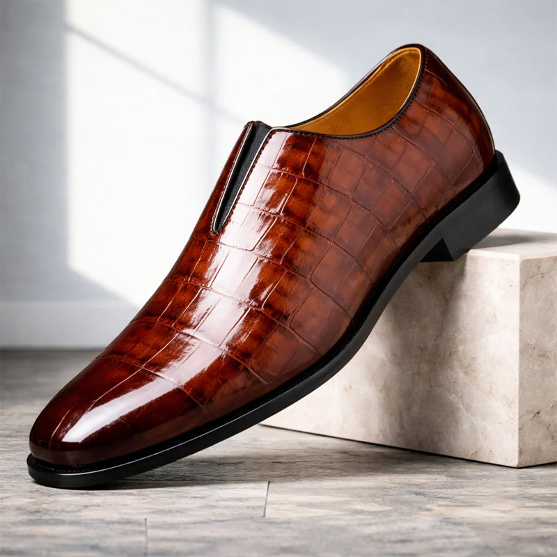 Austin - Men's Croc-Embossed Glossy Slip-On Loafers