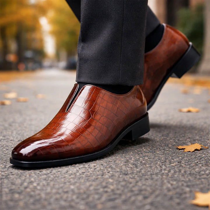 Austin - Men's Croc-Embossed Glossy Slip-On Loafers