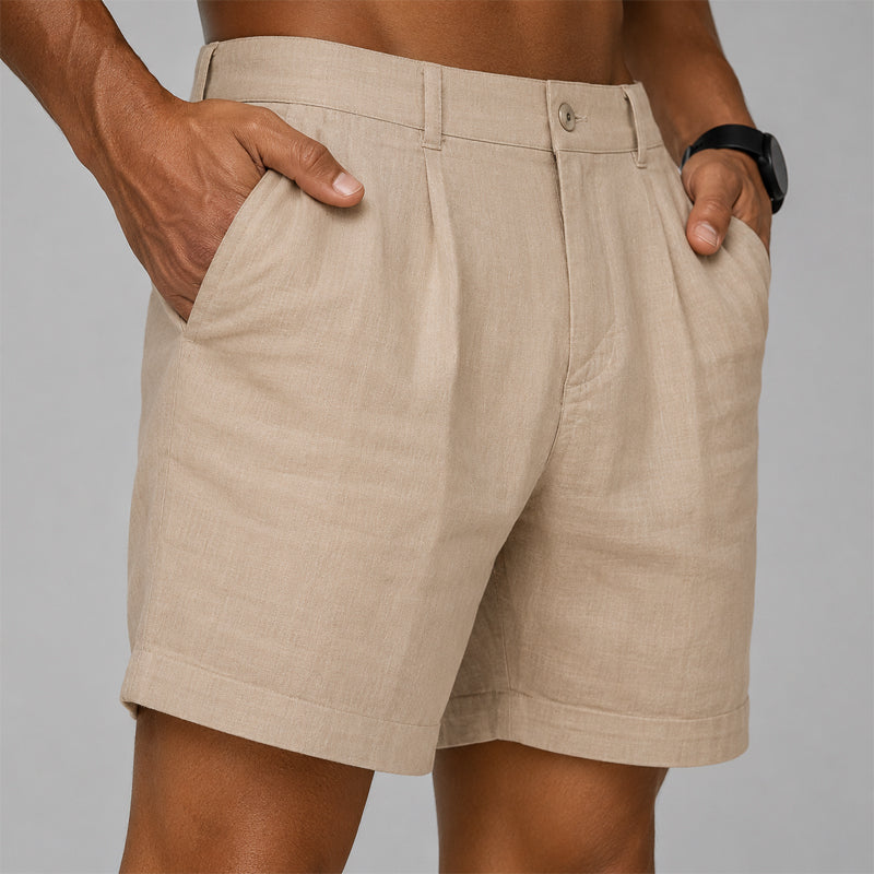 Austin - Men's Pleated Shorts with Button Closure