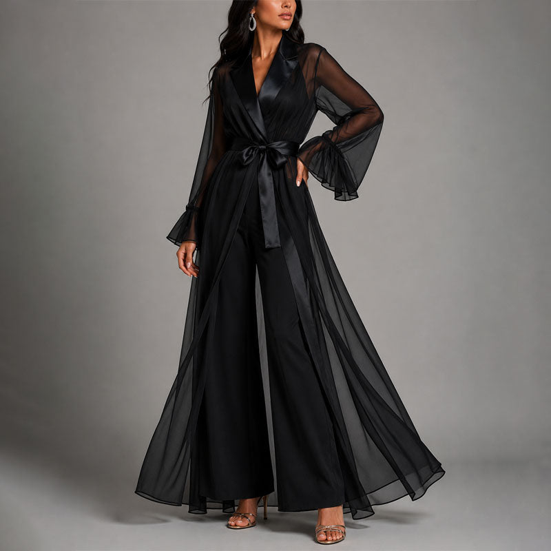 Avery - Women's Flowing Sheer Tie-Waist Maxi Robe