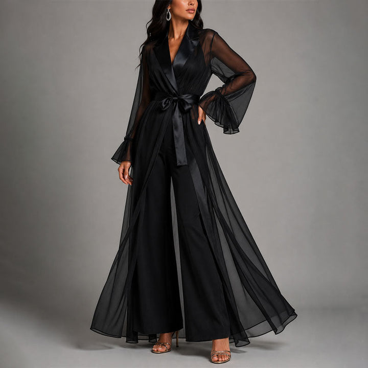 Avery - Women's Flowing Sheer Tie-Waist Maxi Robe
