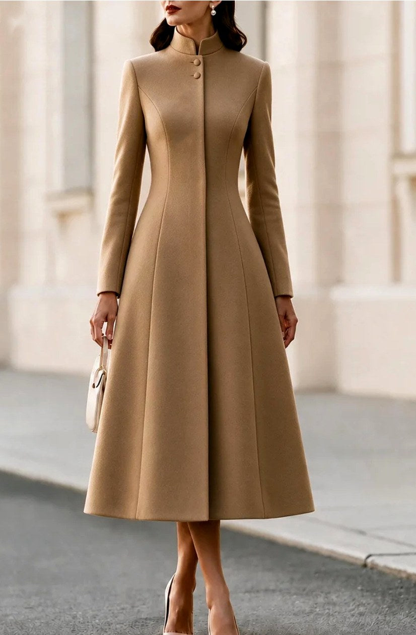 Avira - Women’s Women's Stand Collar A-Line Long Coat