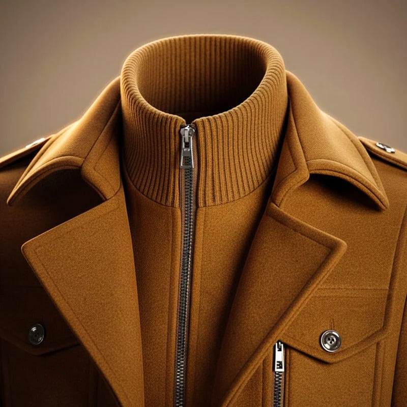 Axel - Men's Wool Button-Front Coat with Notch Collar