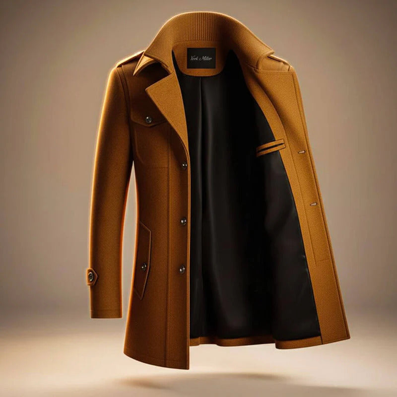 Axel - Men's Wool Button-Front Coat with Notch Collar
