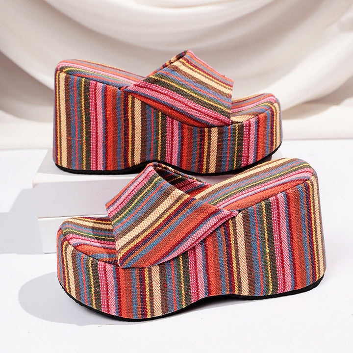 Beatrice - Women’s Boho Striped Platform Slides