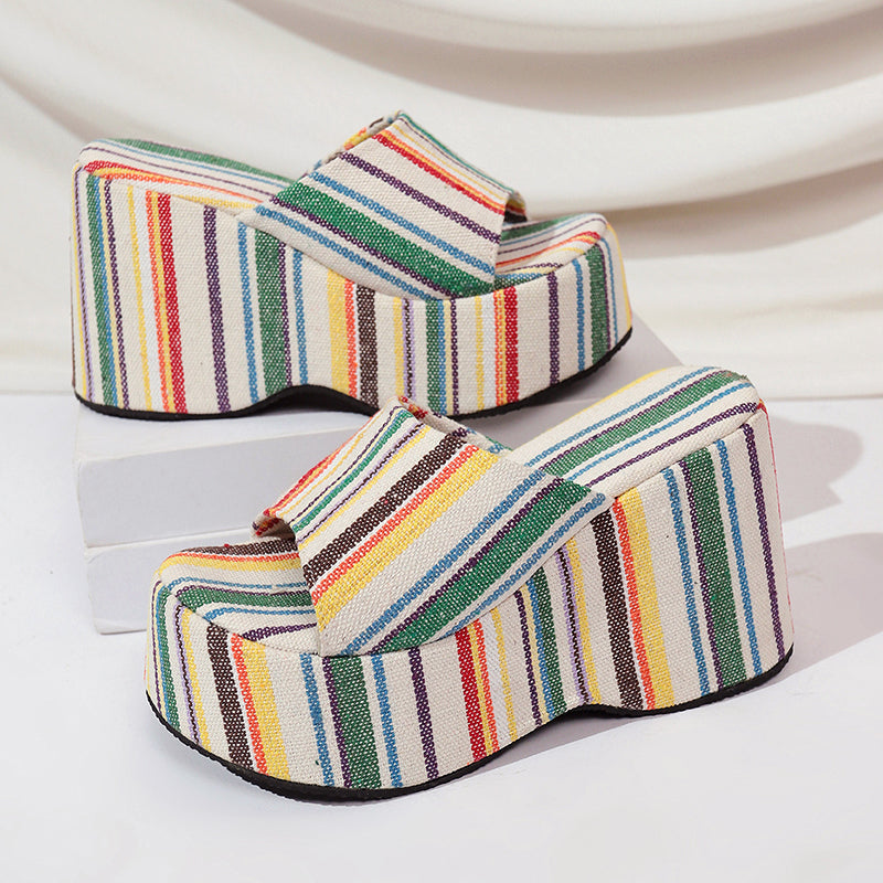 Beatrice - Women’s Boho Striped Platform Slides