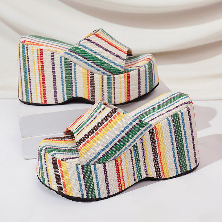 Beatrice - Women’s Boho Striped Platform Slides