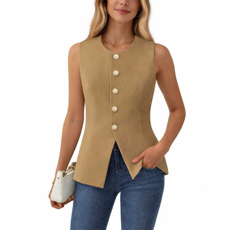 Bella - Women's Fitted Button-Front Sleeveless Vest