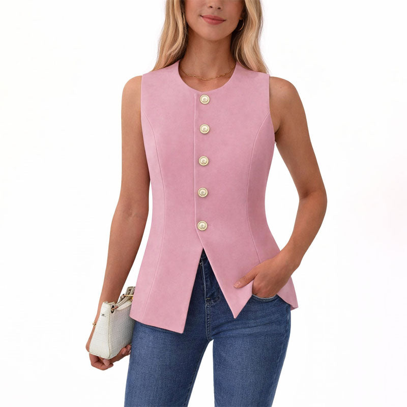 Bella - Women's Fitted Button-Front Sleeveless Vest