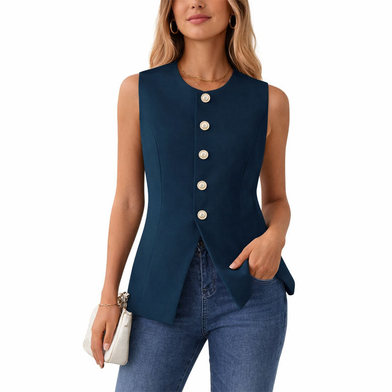 Bella - Women's Fitted Button-Front Sleeveless Vest