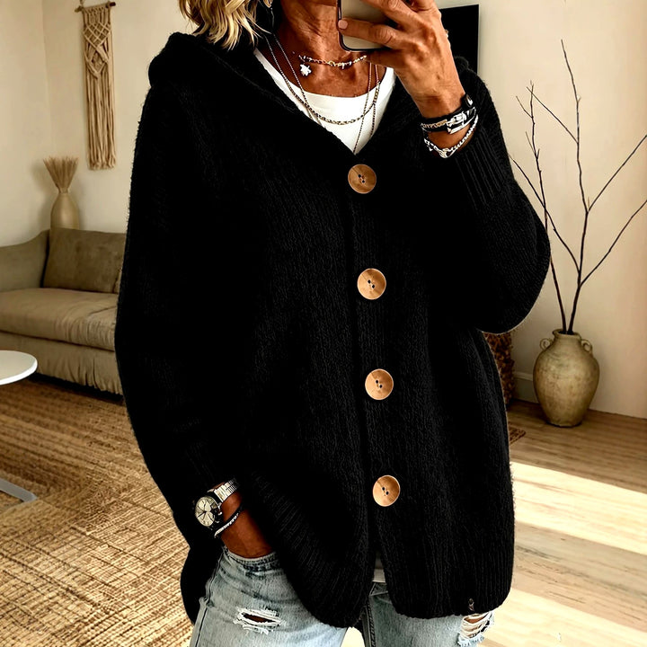 Bernadette - Women's Oversized Hooded Button-Front Knit Cardigan