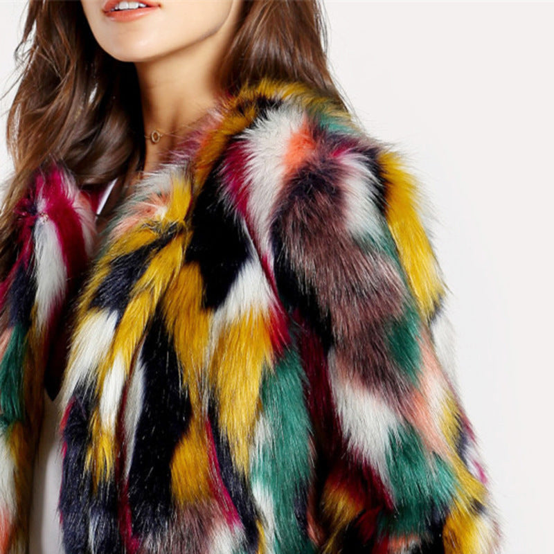 Bianca - Women's Multicolor Faux Fur Coat