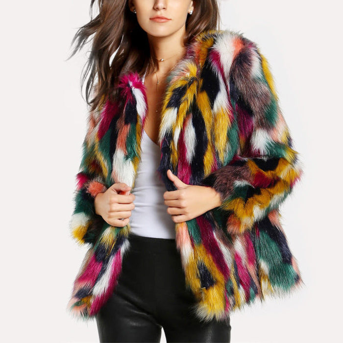 Bianca - Women's Multicolor Faux Fur Coat
